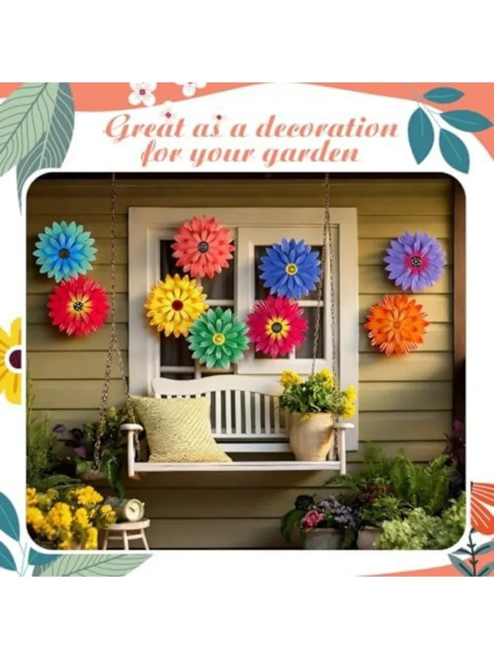9-Piece Metal Flower Wall Art Set - Vibrant Colors, 8-Inch Decorative Home Decor